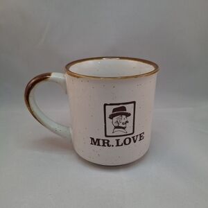 MR. LOVE Speckled Ceramic Coffee Mug — White with Brown Rim